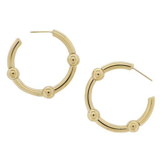 18K Gold Plated Hoop with Round Accents Earrings