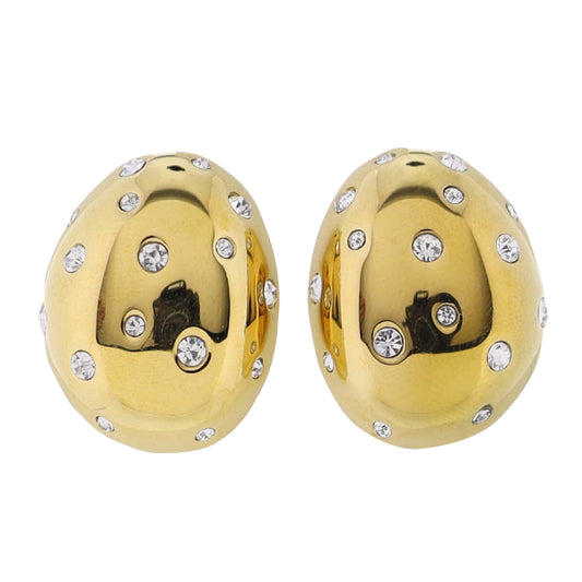 18K Gold Plated Oval with Clear Crystals Earrings
