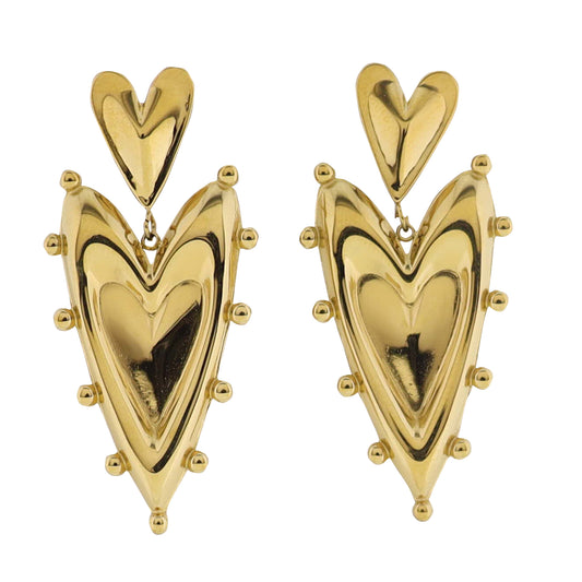 18K Gold Plated Heart with Studded Heart Earrings