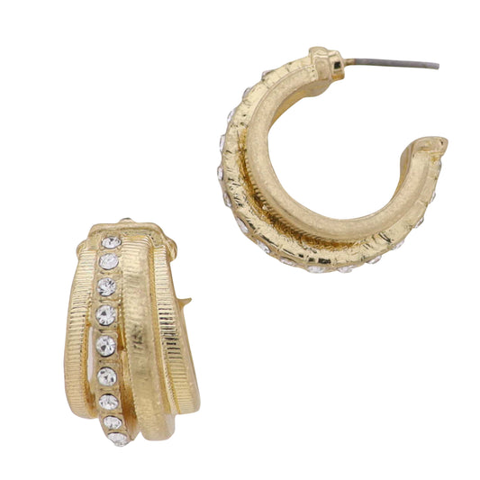 Gold Faux Multi Hoop Earring with Clear Crystal Accents