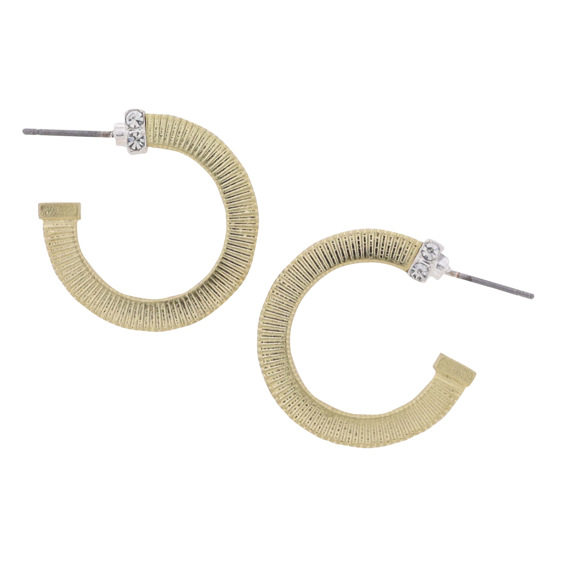 Gold Thin Lined Hoop Earring with Silver Crystal Accent