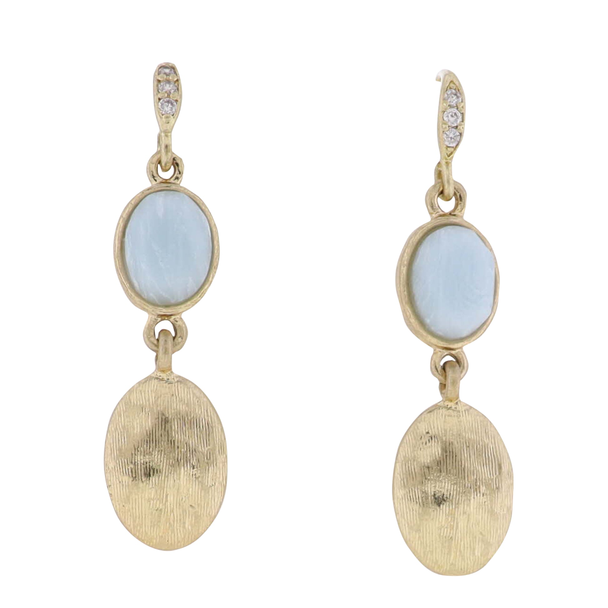 Gold Crystal Threader Earring with Blue Oval Stone & Gold Oval