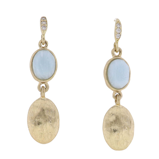 Gold Crystal Threader Earring with Blue Oval Stone & Gold Oval