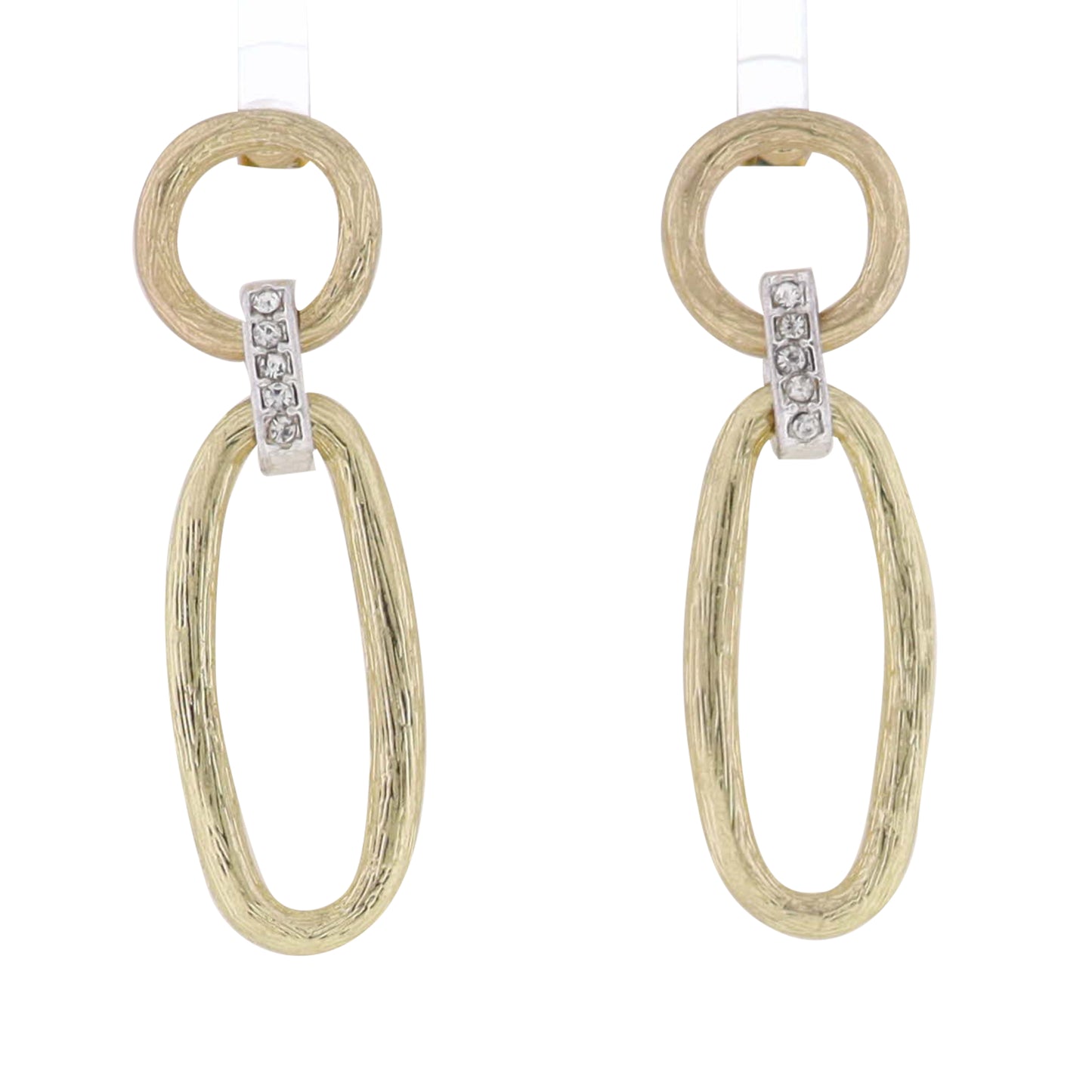 Gold Open Circle Post Earring with Silver Crystal Connector & Long Open Oval