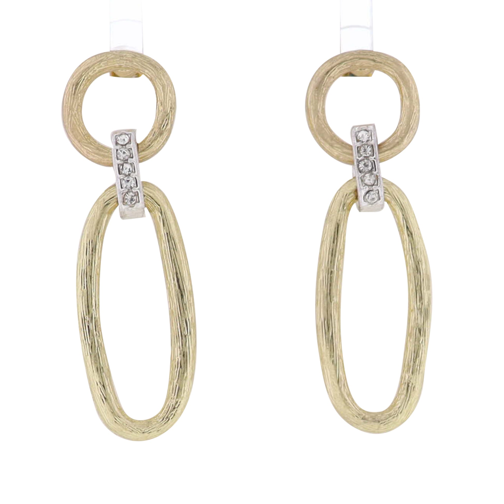 Gold Open Circle Post Earring with Silver Crystal Connector & Long Open Oval