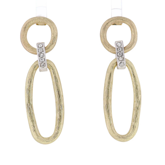 Gold Open Circle Post Earring with Silver Crystal Connector & Long Open Oval