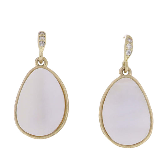 Gold Organic Oval Earring with White Shell & Crystal Threader