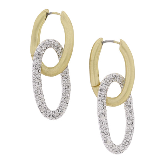 Gold Open Oval Earring with Silver Crystal Open Oval