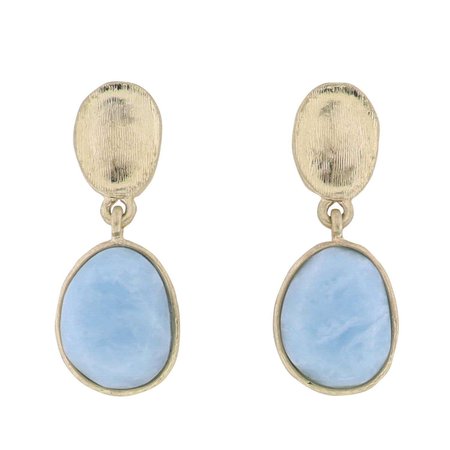 Gold Organic Post Earring with Blue Stone
