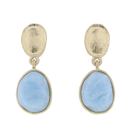 Gold Organic Post Earring with Blue Stone