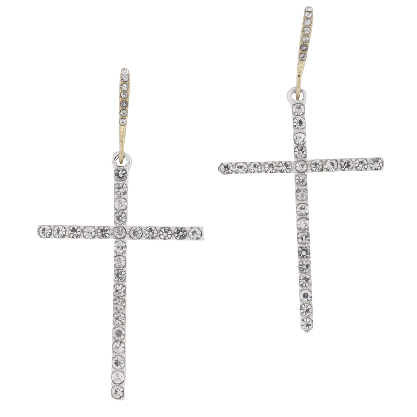 Gold Crystal Threader Earring with Silver Crystal Cross