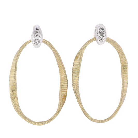 Gold Textured Open Oval Earring with Silver Crystal Post