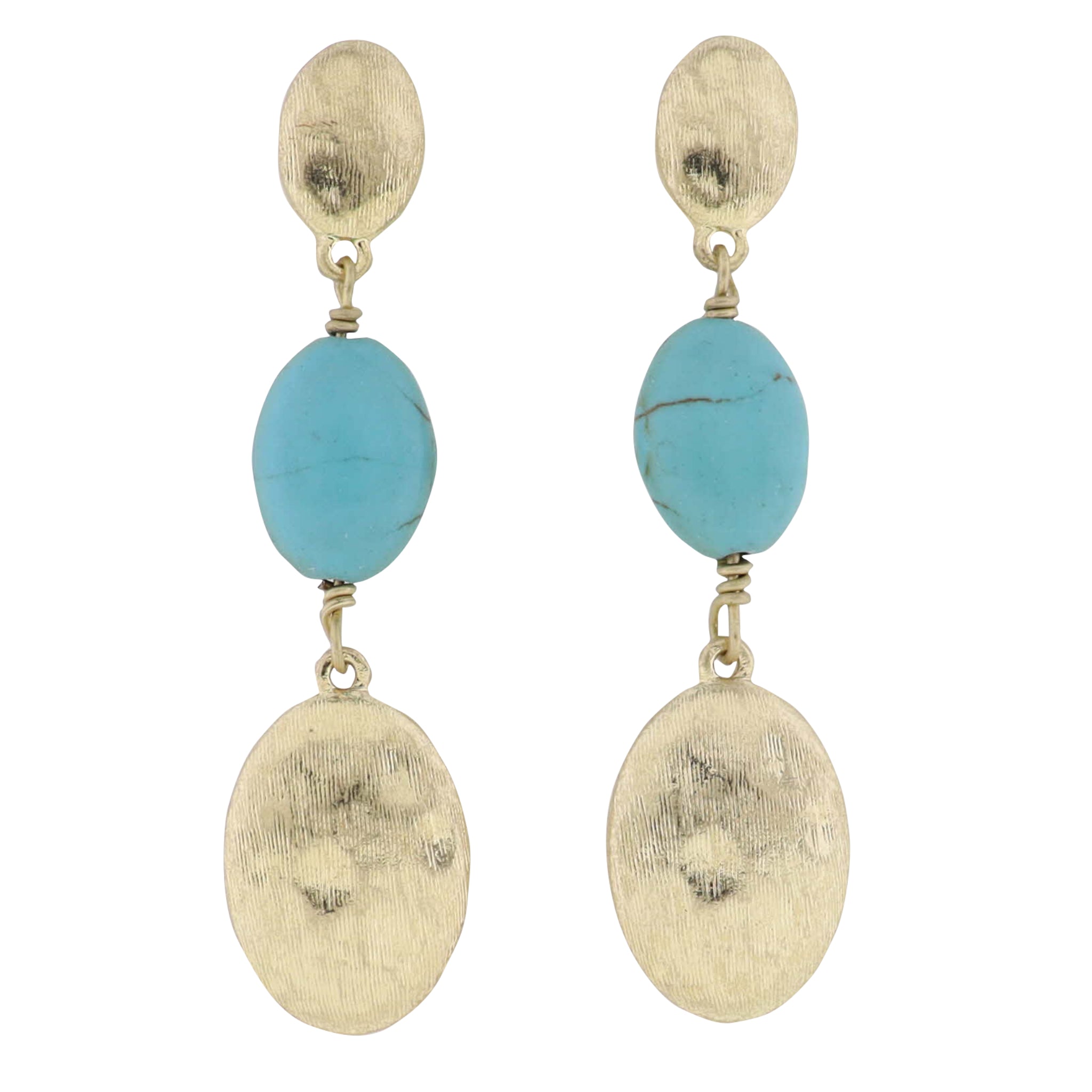 Gold Oval Post, Turquoise Stone, Gold Oval Earring