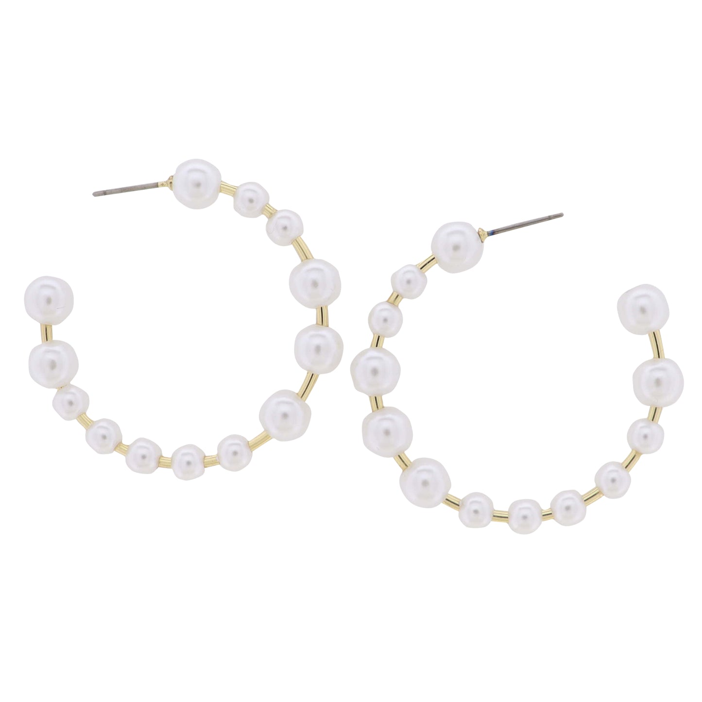 18K Gold Plated Multi Sized Pearl Hoop Earring
