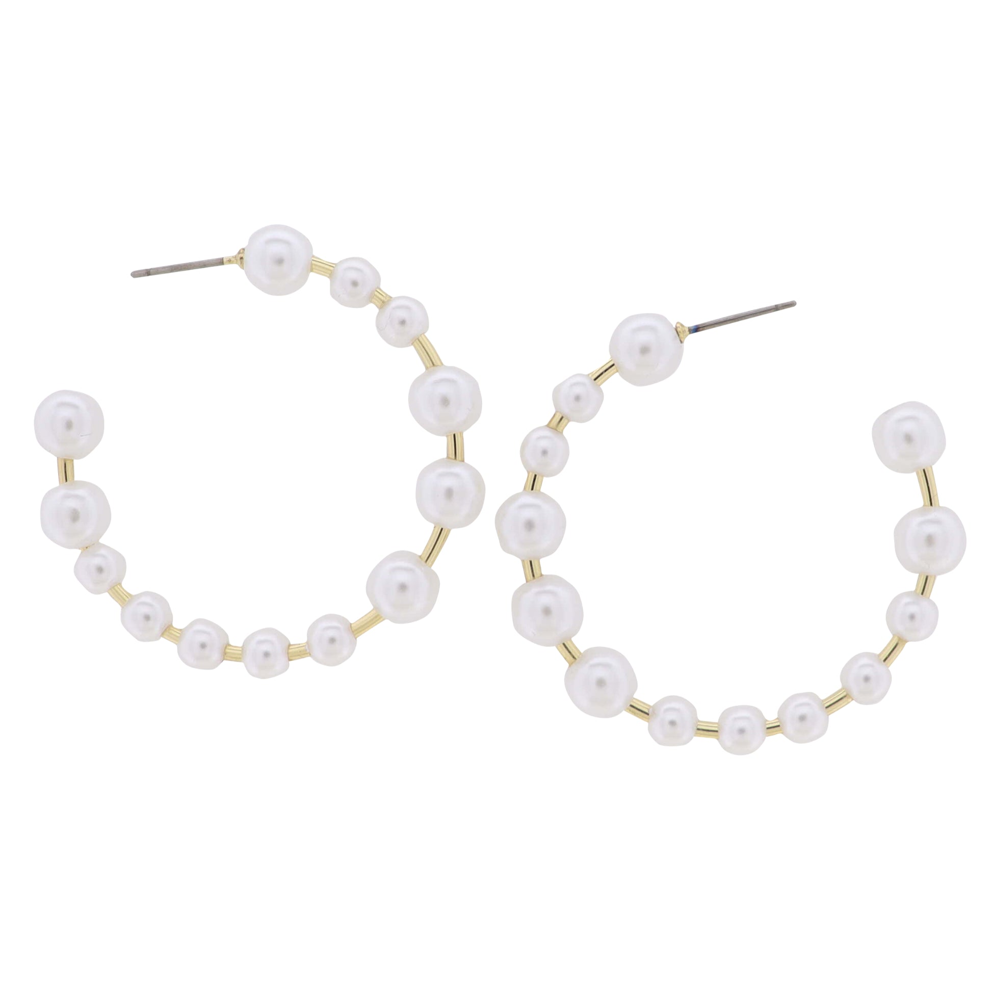 18K Gold Plated Multi Sized Pearl Hoop Earring