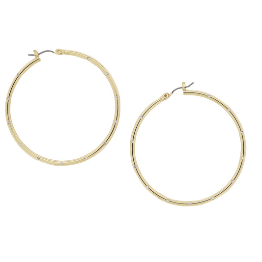 18K Gold Plated Delicate Hoop Earring with Clear Tiny Crystals