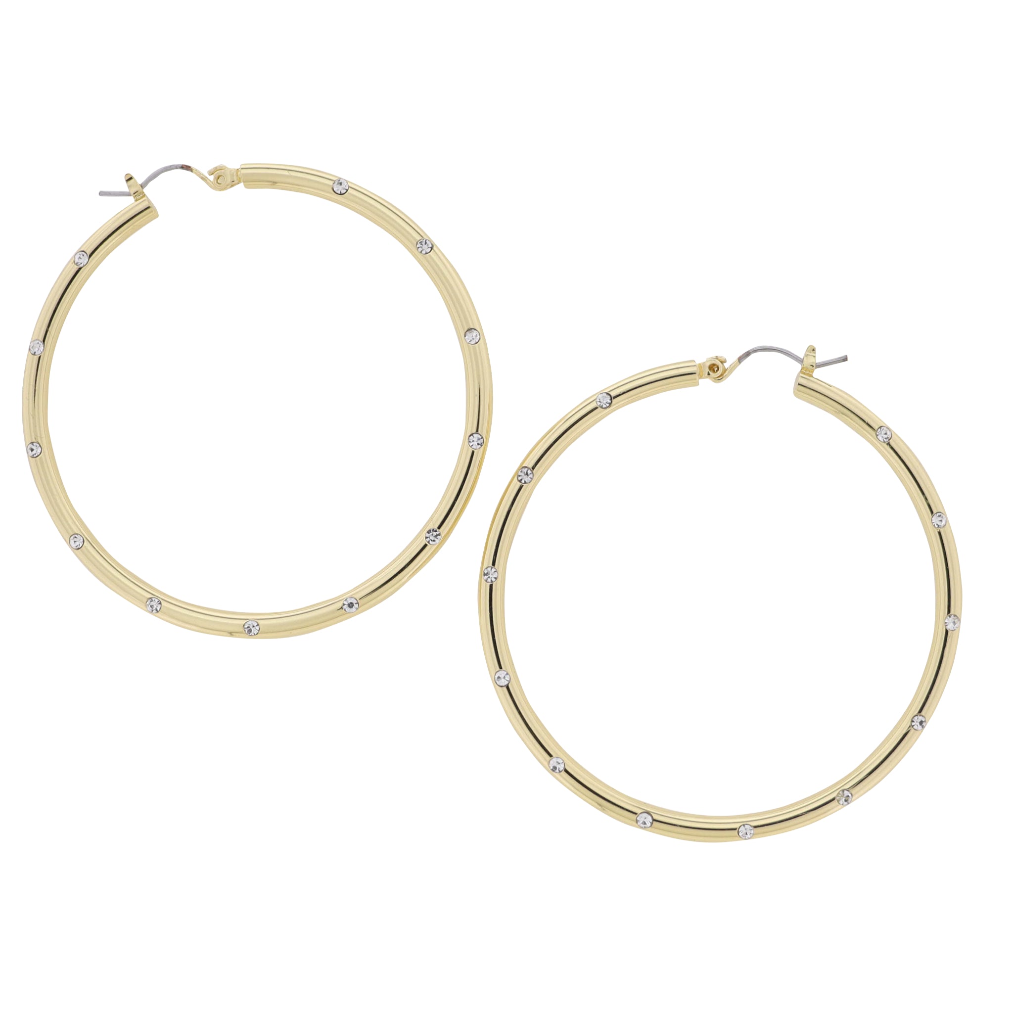 18K Gold Plated Large Delicate Hoop Earring with Clear Tiny Crystals