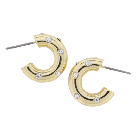 18K Gold Plated Huggie Earring with Clear Crystals