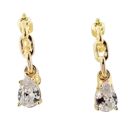 18K Gold Plated Chain Hoop Earring with Clear Crystal Charms