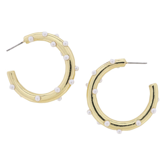 18K Gold Plated Hoop Earring with White Pearls