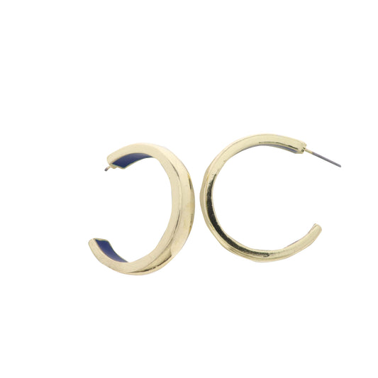Gold Hoop Earring with Navy Enamel Inside