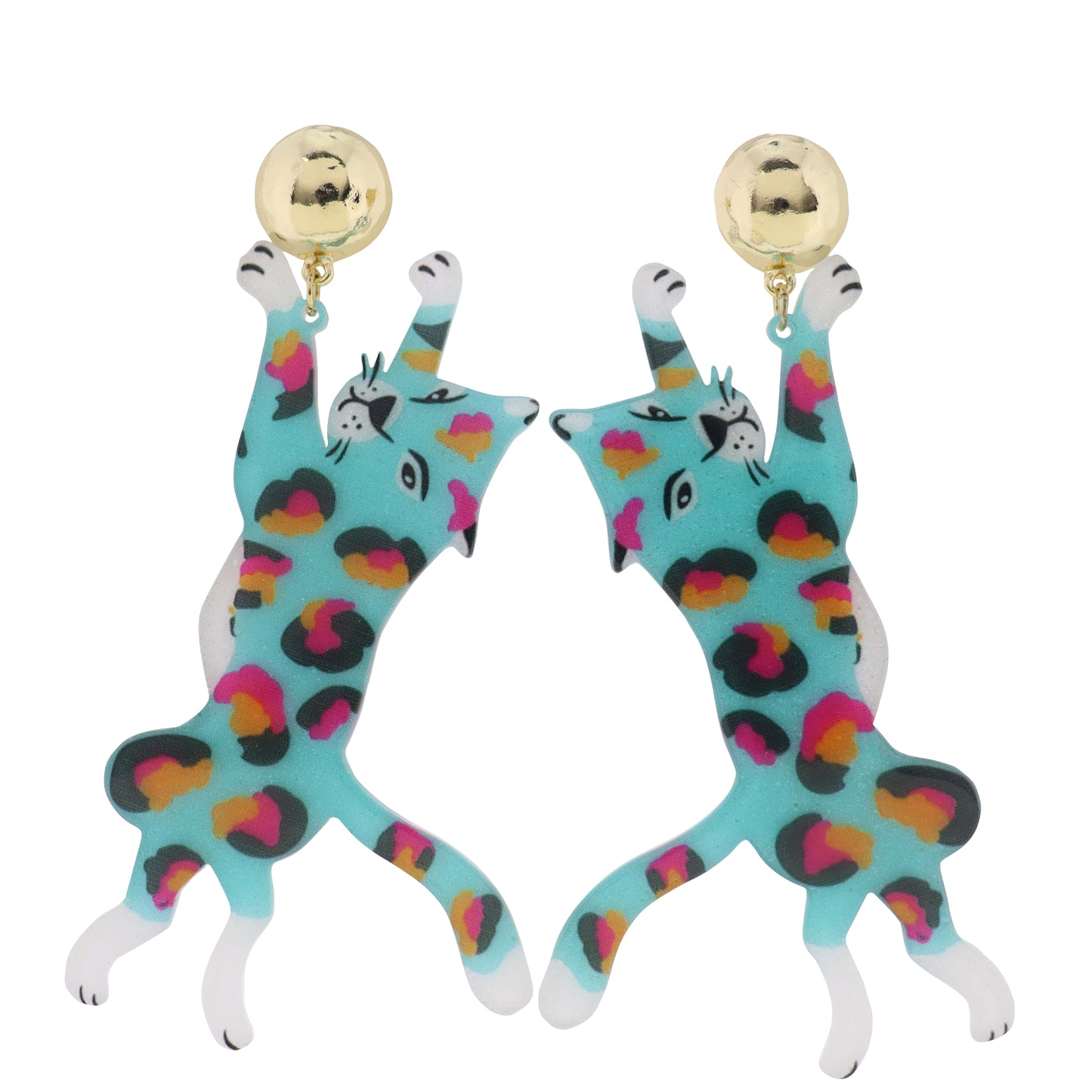 Tq, Pink, Orange Leopard Earring with Gold Post