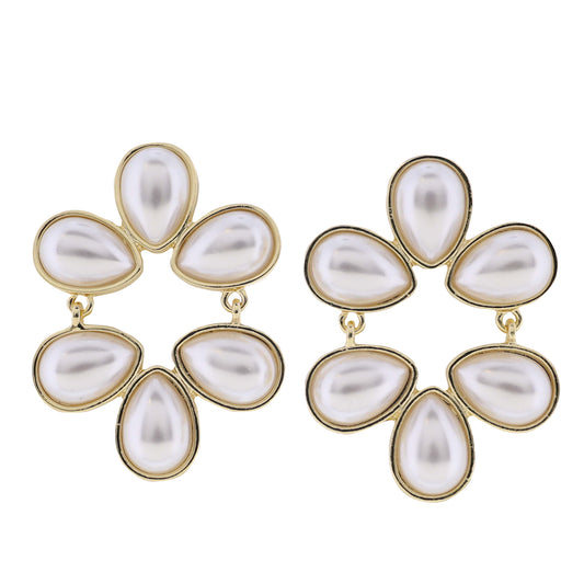 Gold, Pearl Teardrop Circle Earring with Hinges