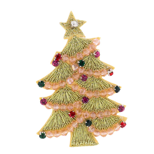 Gold & Multi Beaded Christmas Tree Brooch