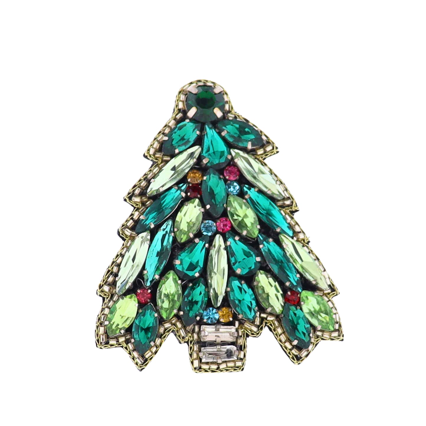 Green & Multi Beaded Christmas Tree Brooch