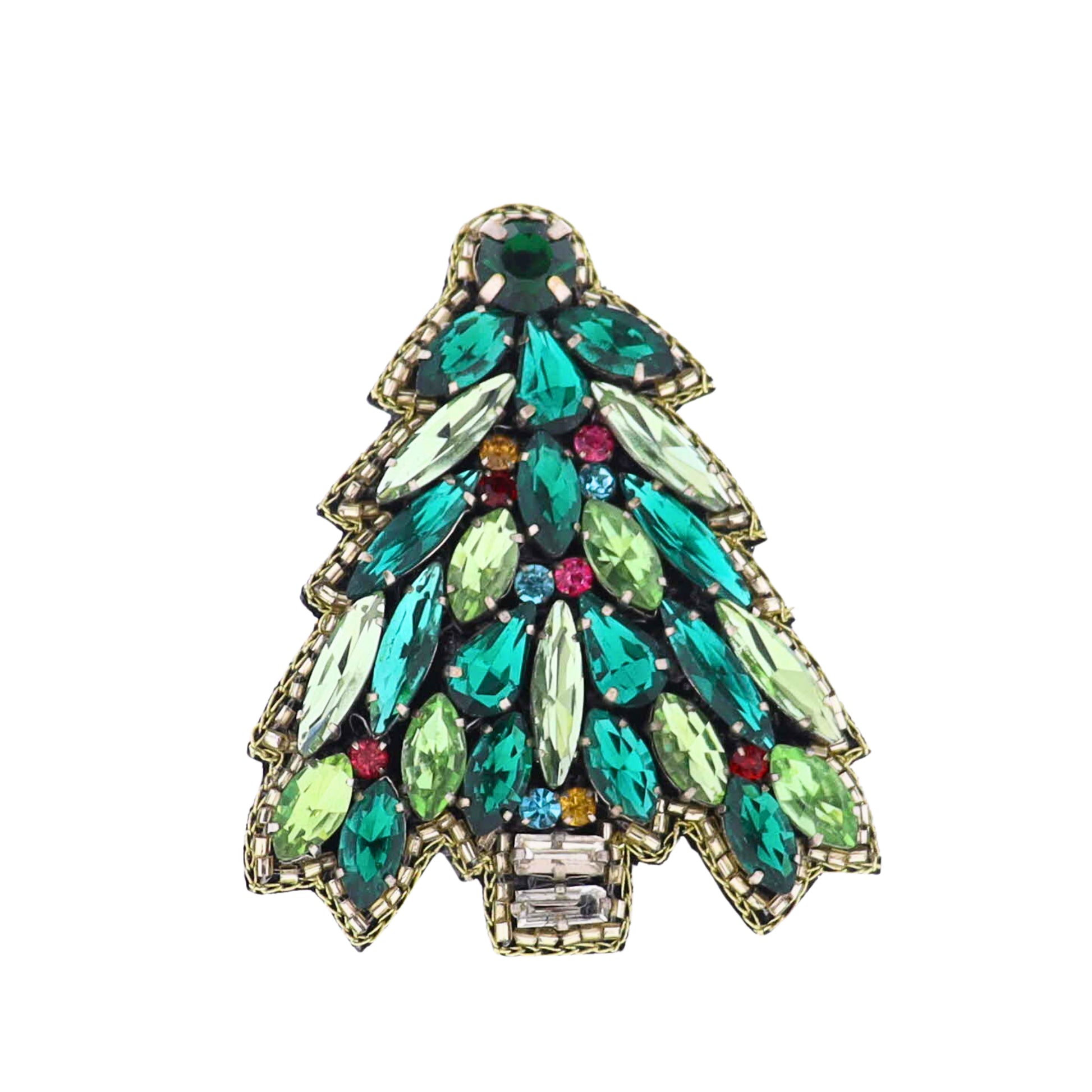 Green & Multi Beaded Christmas Tree Brooch
