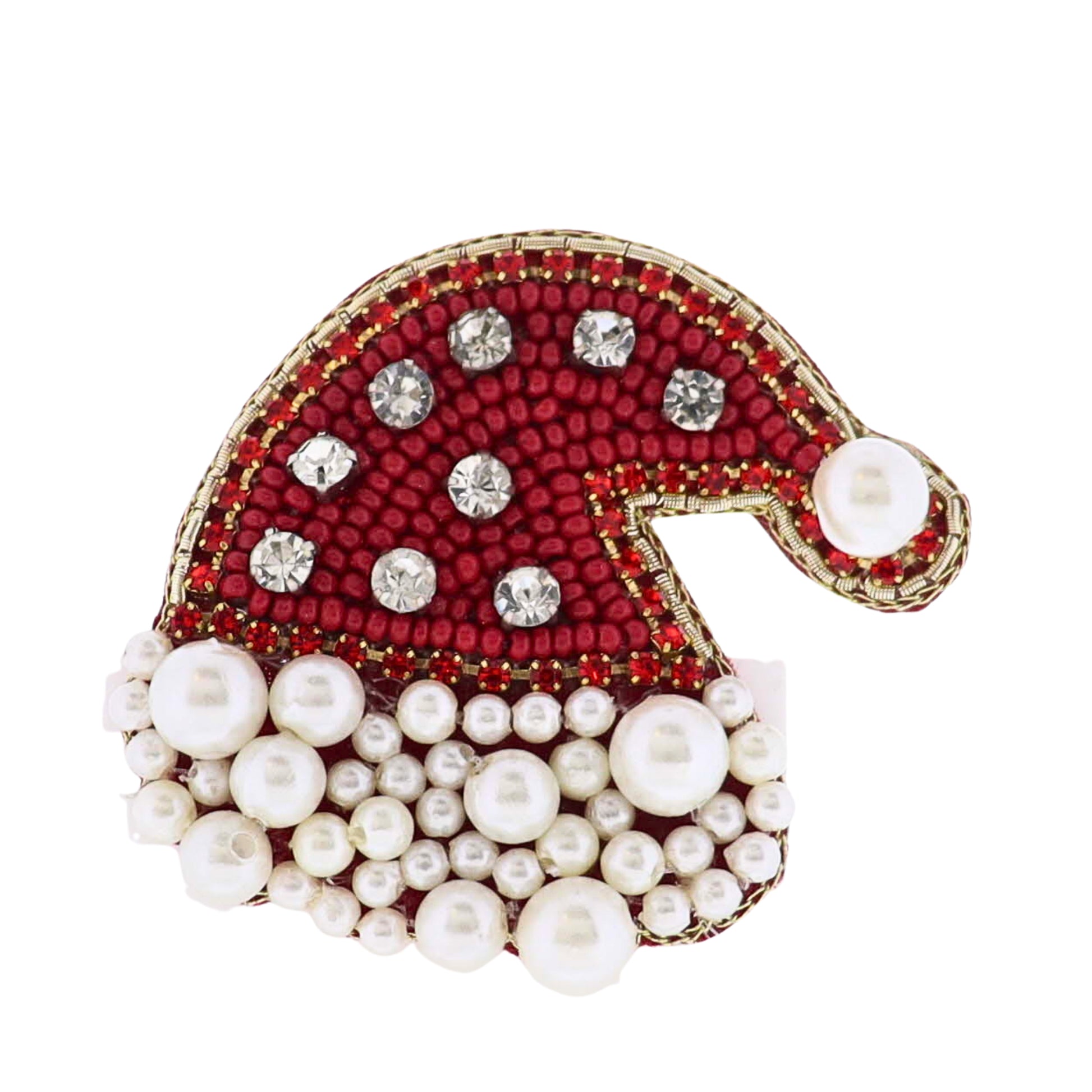 Red & Pearl Beaded Santa Hat Brooch