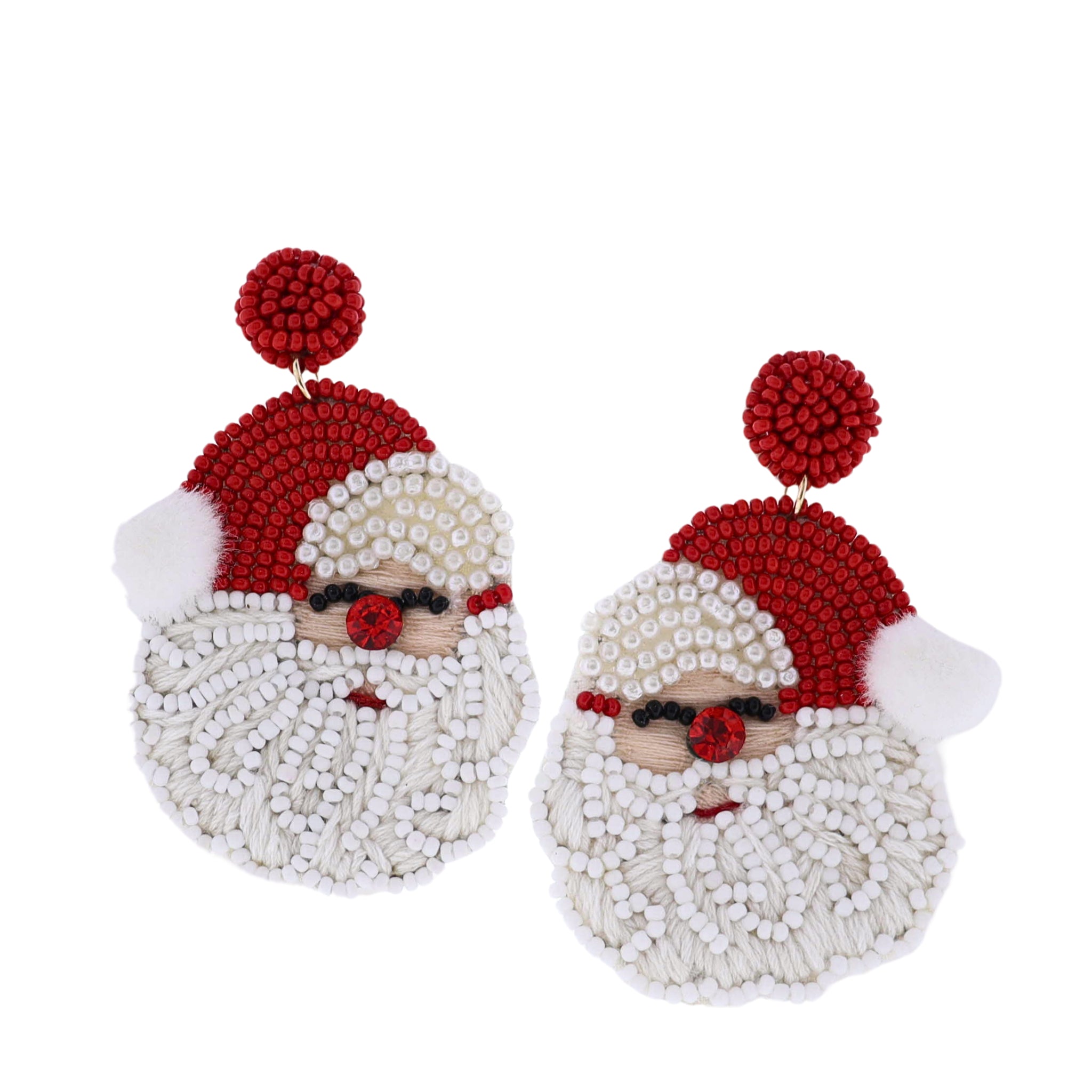 Red & White Beaded Santa Hat Earring