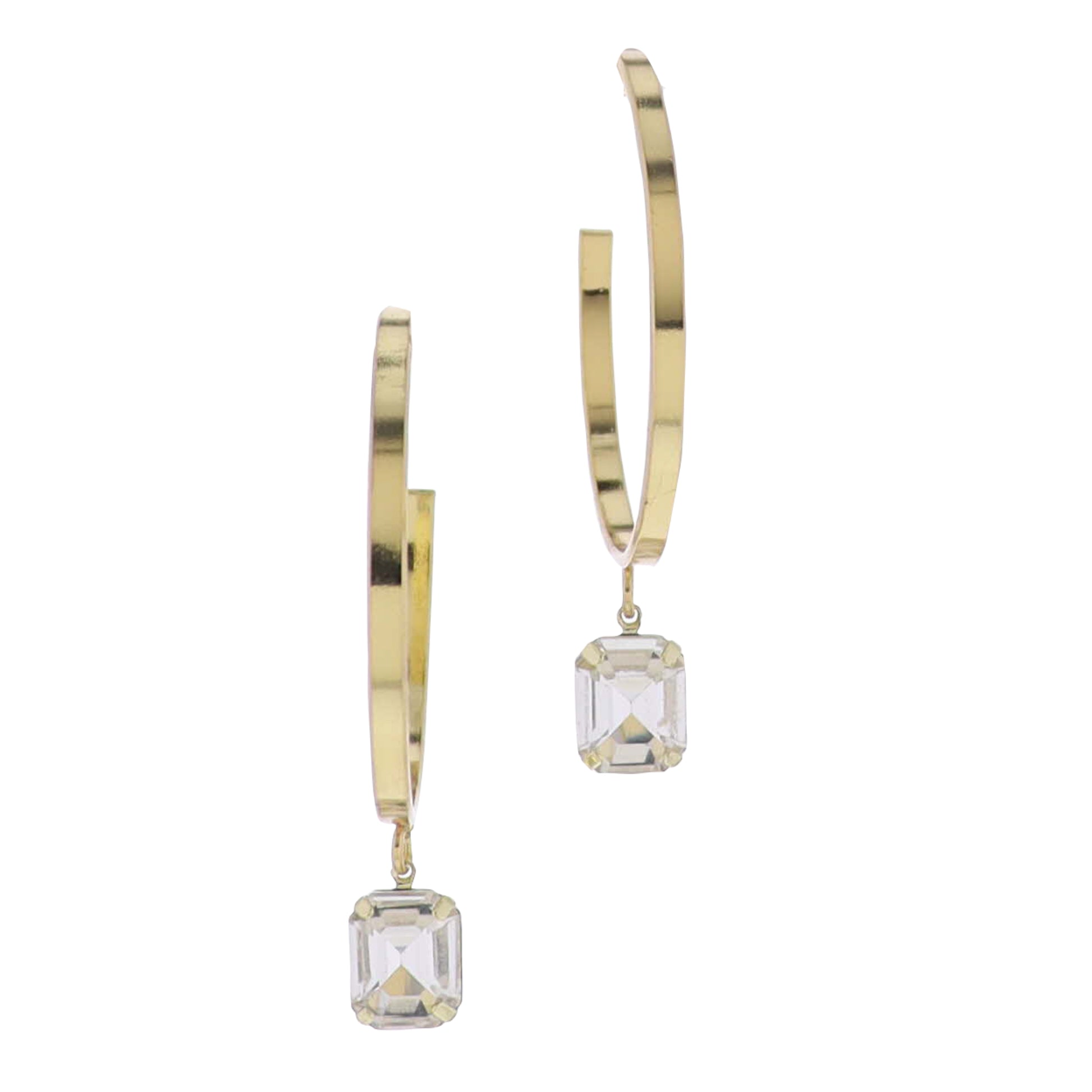 Gold Hoop Earring with Clear Crystal Square