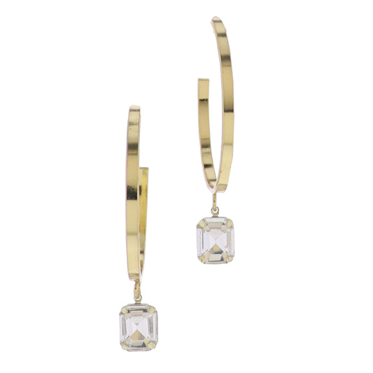 Gold Hoop Earring with Clear Crystal Square