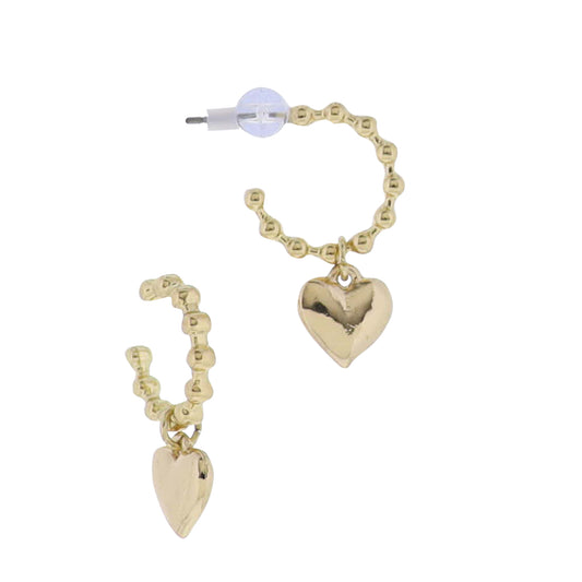 Gold Ball Hoop Earring with Gold Heart