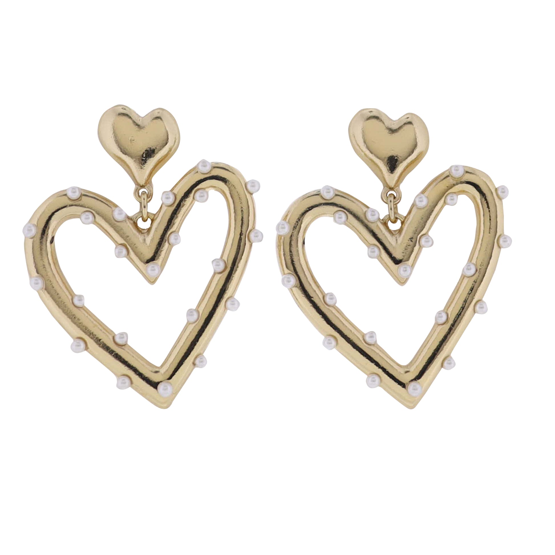 Gold Heart Stud Earring with Pearl Studded Open Heart