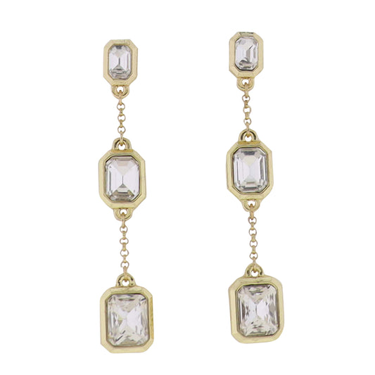 Gold Descending Clear Crystal Squares Earring