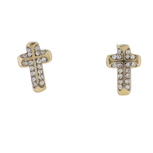 Gold Cross Earring wtih Clear Crystals