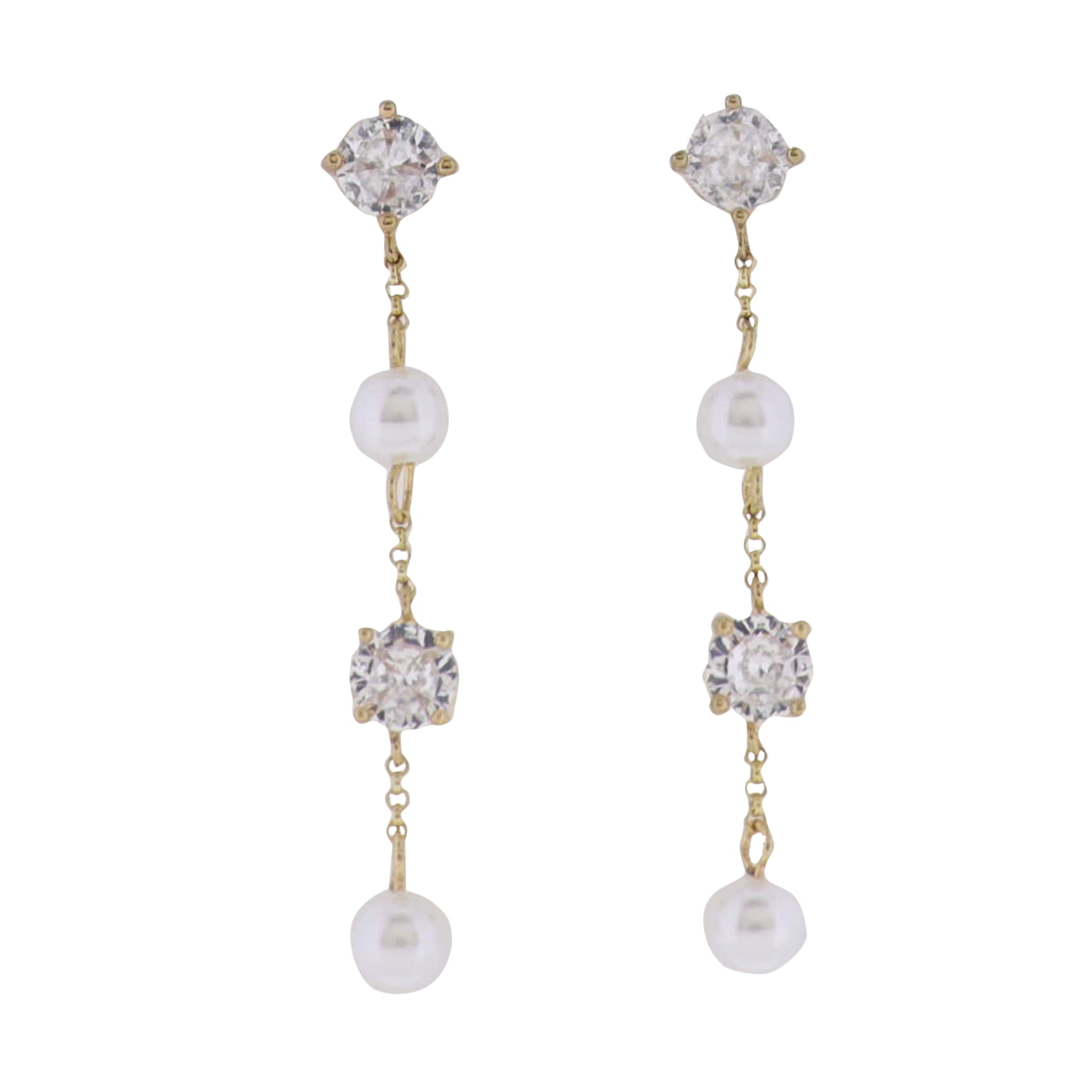 Descending Clear Crystals & Pearls Earring