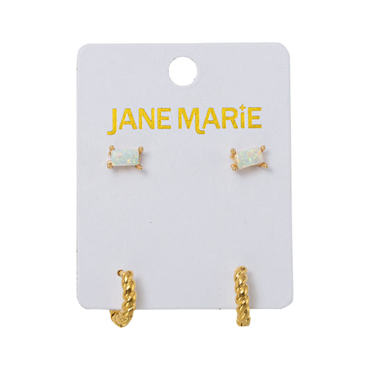18K Gold Plated Set of 2, Opal with Rope Huggie Earring
