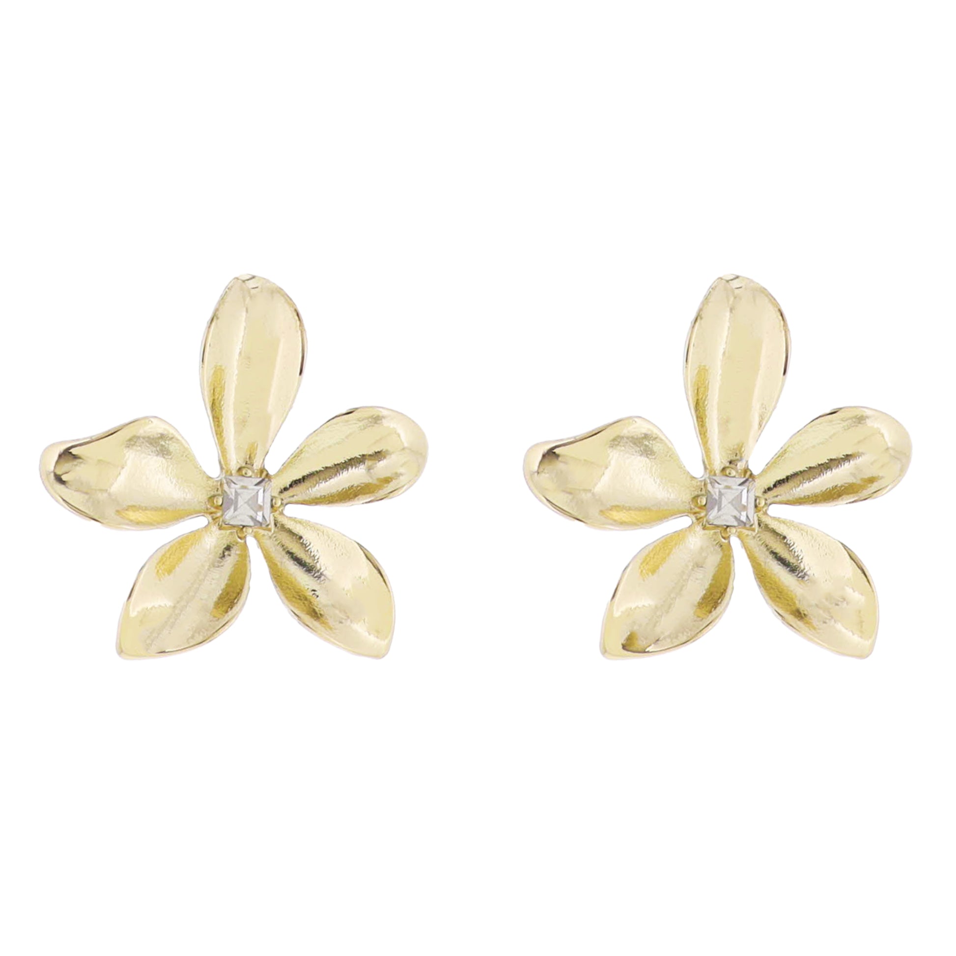 Gold Flower with Clear Crystal Center Earring