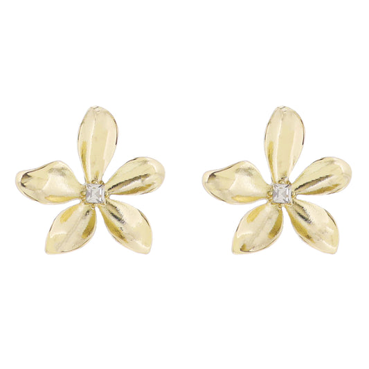 Gold Flower with Clear Crystal Center Earring