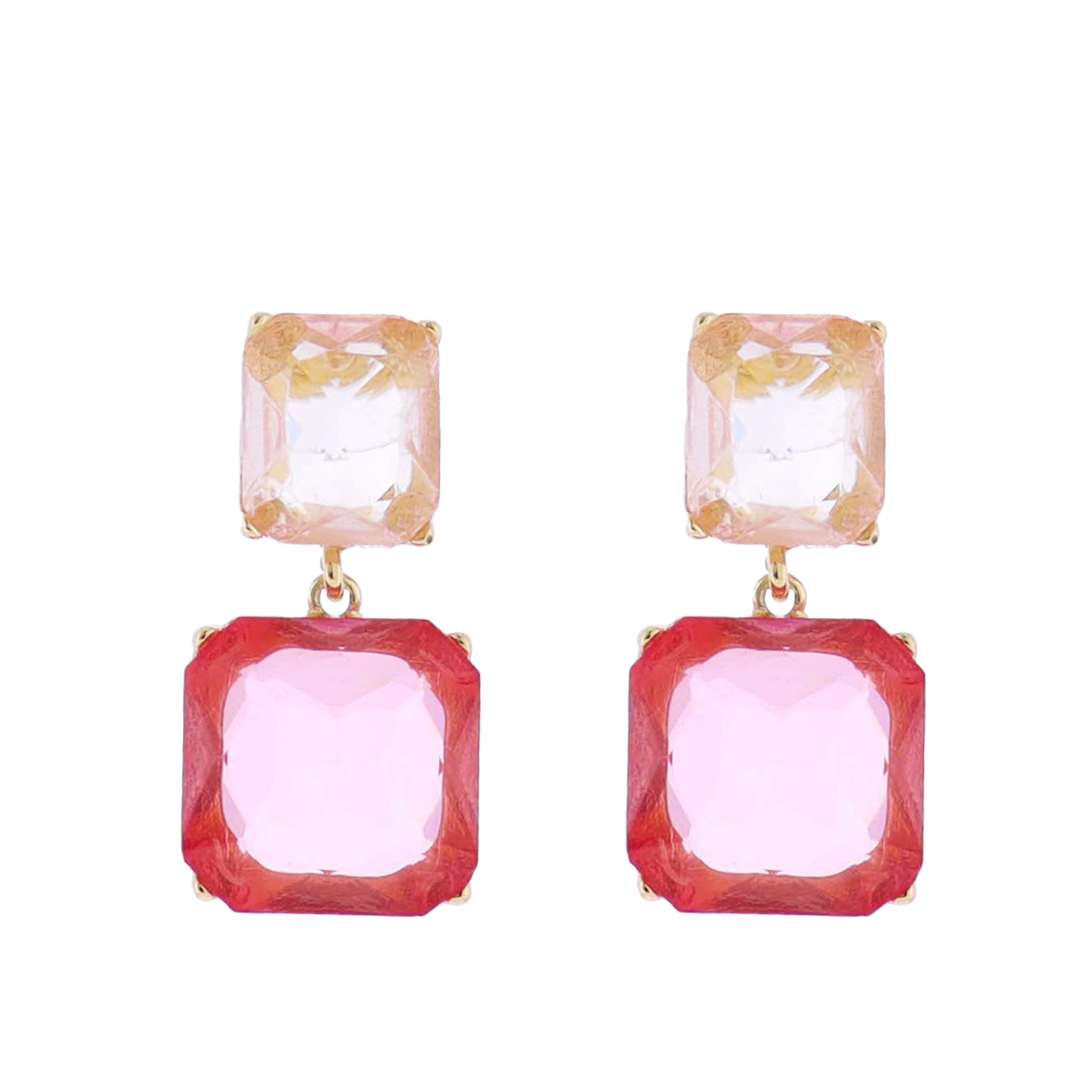 Pink, Light Pink Crystal Squares Earring