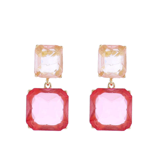 Pink, Light Pink Crystal Squares Earring