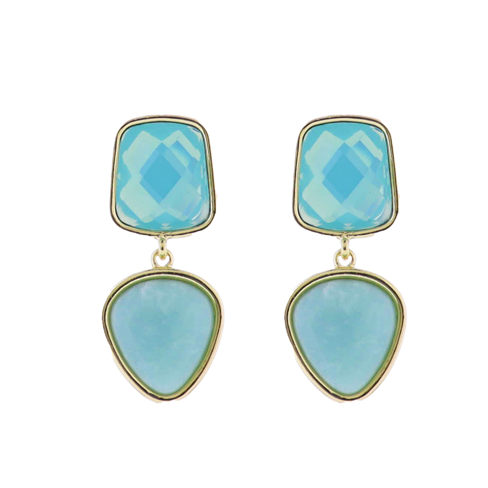 Mint Gemstone Square Post with Mint Rounded Triangle Stone Earring