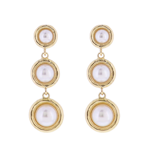 Pearl, Gold Descending Circles Earring