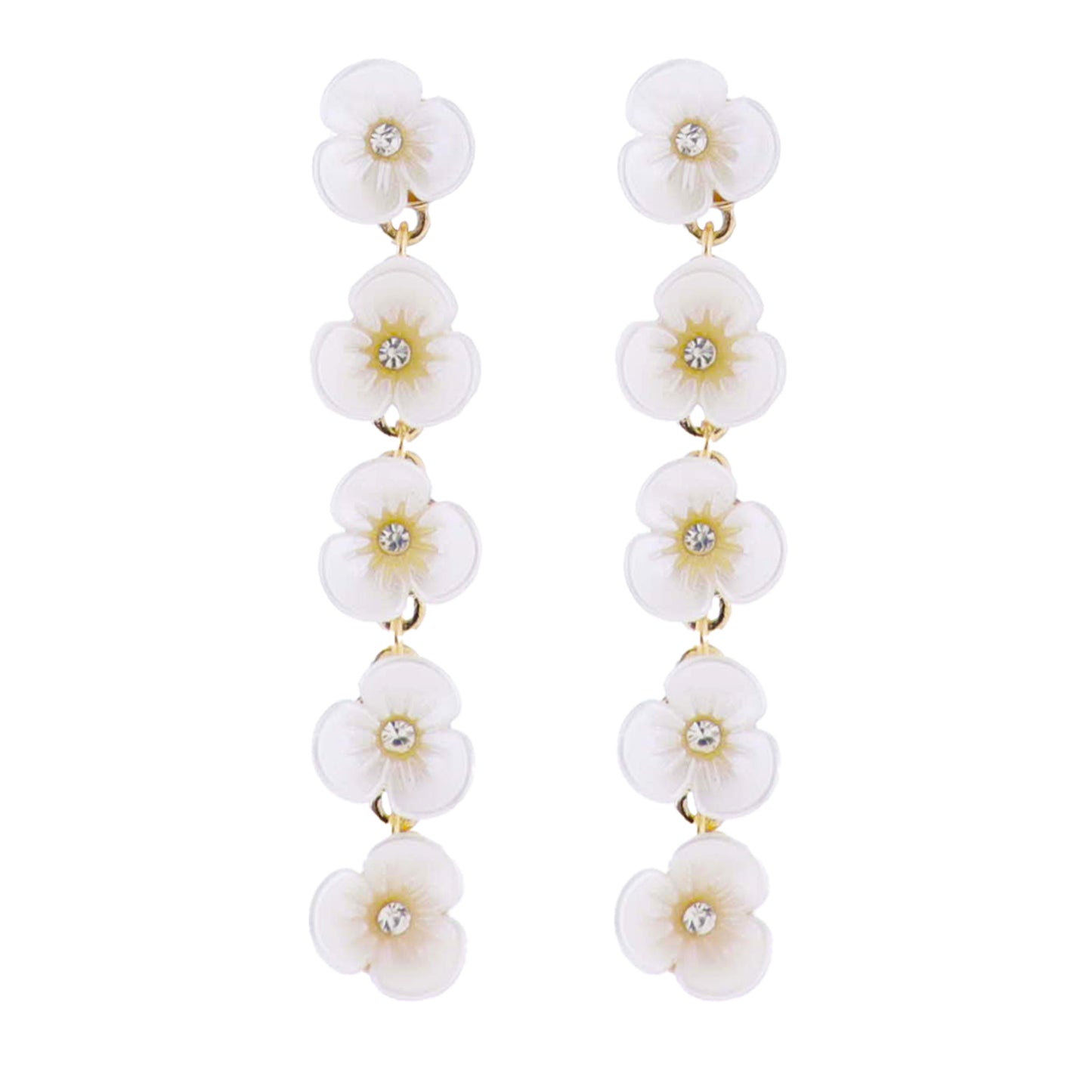White, Gold, Clear Falling Flowers Earring
