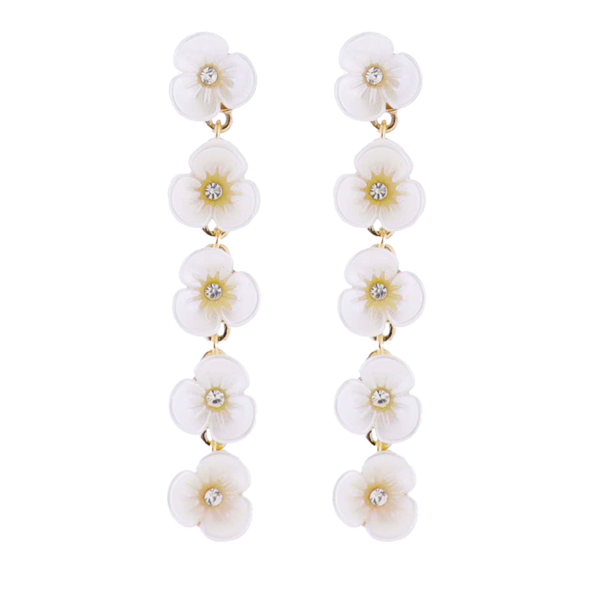 White, Gold, Clear Falling Flowers Earring