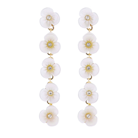White, Gold, Clear Falling Flowers Earring