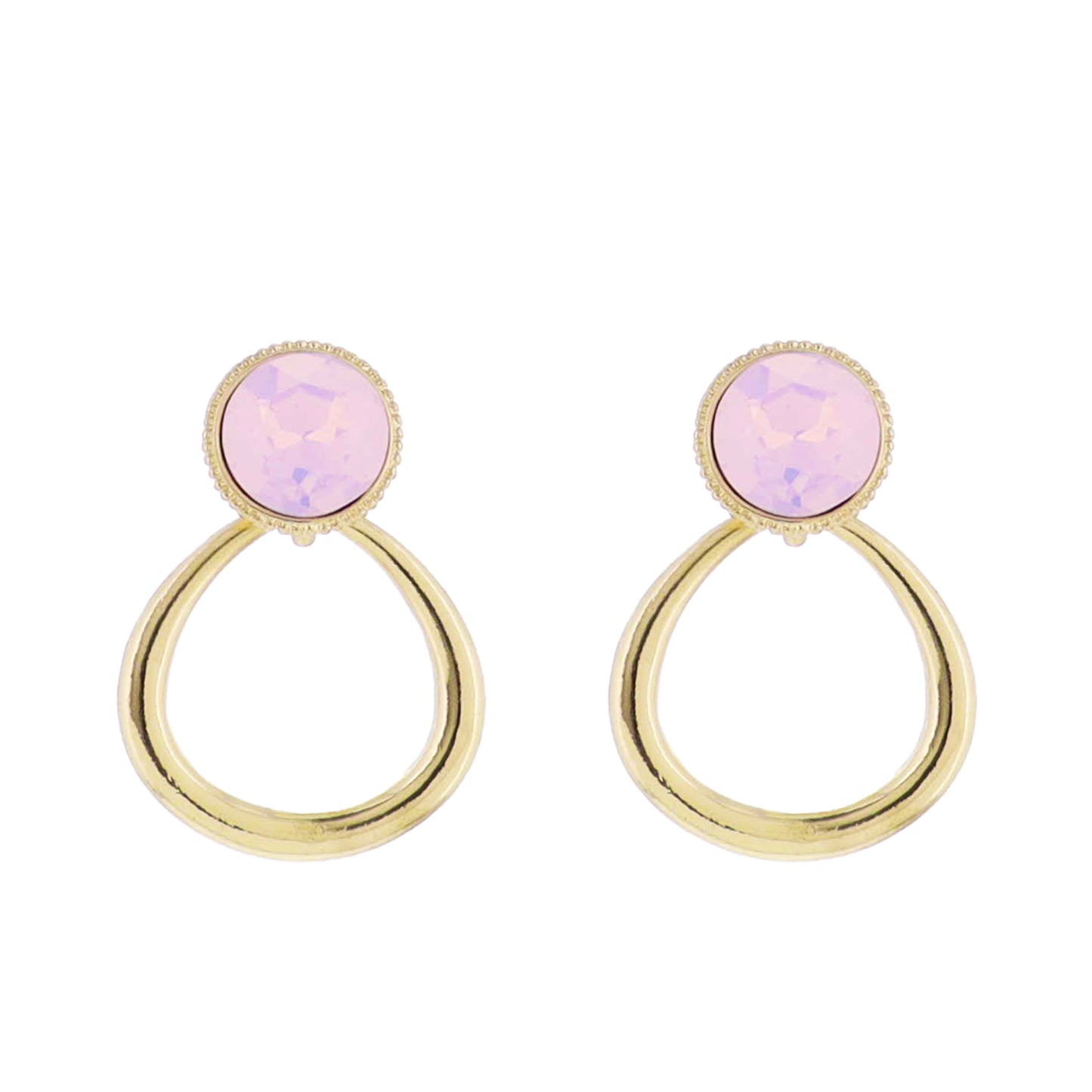 Pink Opal, Gold Circle Post with Gold Open Shape Earring